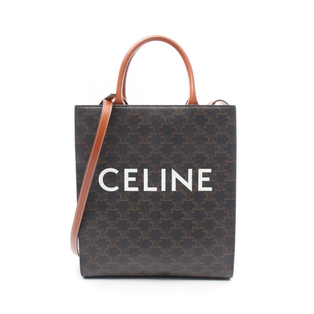 Celine Vertical Cabas Triomphe Tote Bag canvas leather brown